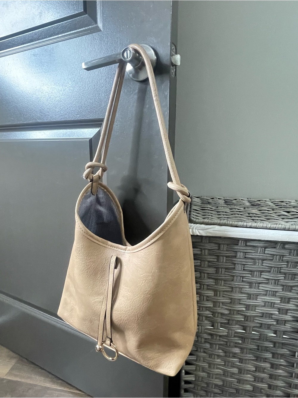 Taupe Shoulder Bag with Knot Strap